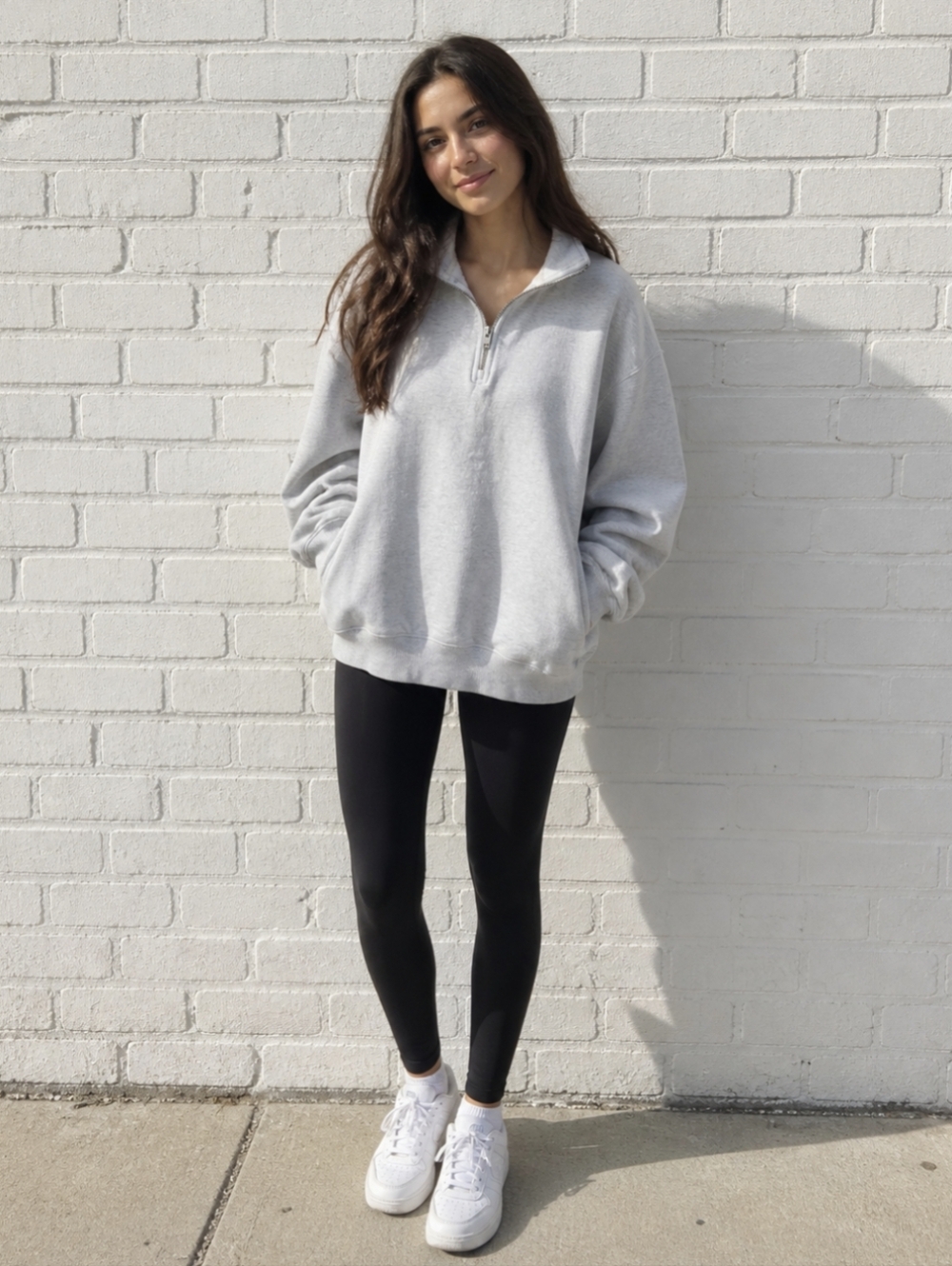 Aritzia TNA Cozy AF 1/4 Zip Fleece Pullover Light Heather Gray Oversized Fit